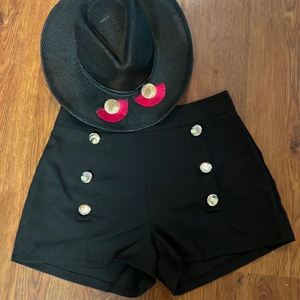 Black Button Front Detail Shorts